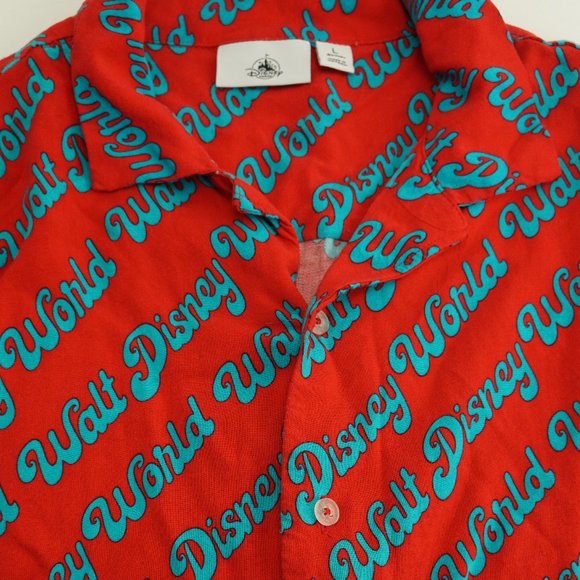 Disney Parks Men’s Walt Disney World Retro Button-Down Shirt Red Teal Size Large - Picture 4 of 5